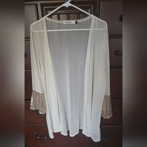 NWOT, Origami, Sheer Ivory Shrug With Sequin Cuffs, Sz. L